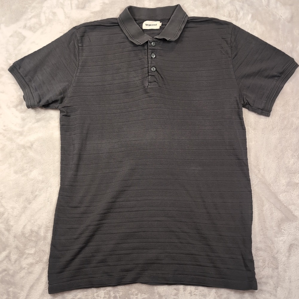 Taylor Stitch Polo Shirt Mens 42 Large Gray Textured Short Sleeve Top Cotton
